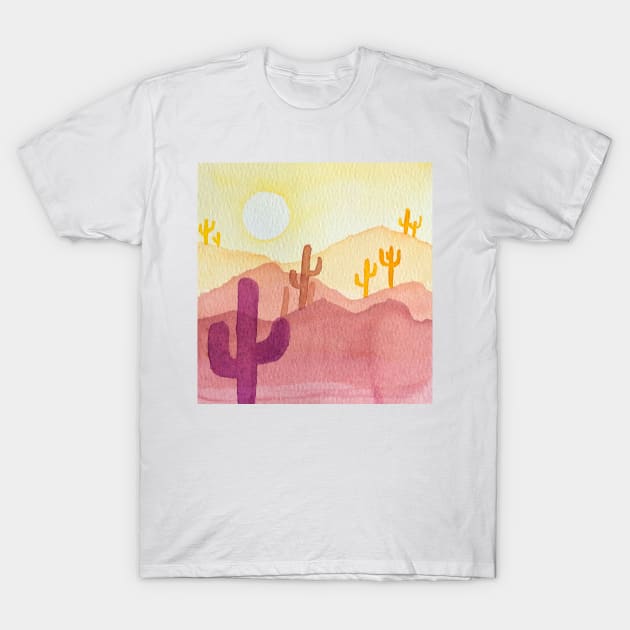 Rosy Desert (Watercolor desert landscape) T-Shirt by ayemfid